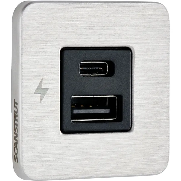 Scanstrut Tile USB-A & C kontakt (Børstet stål ramme) 12/24V
