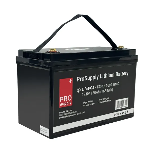 ProSupply Lithium LiFePO4 batteri 12V 130Ah (100-kasse) 100A BMS