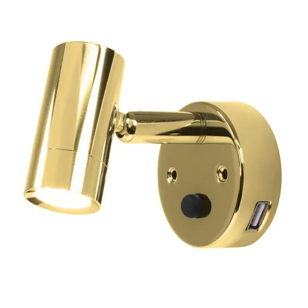Nautilight LED kabinlampe i messing -2A USB-A